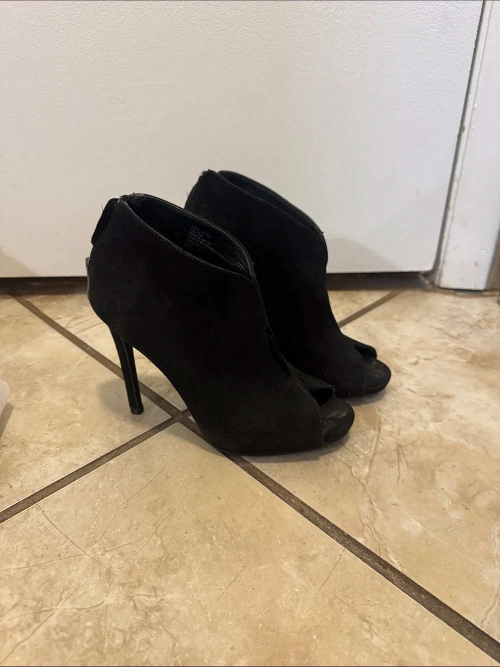 Women's Black Suede Peep-Toe High Heel Booties